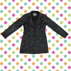 2000s Y2k Black evolution not revolution long trench coat/jacket